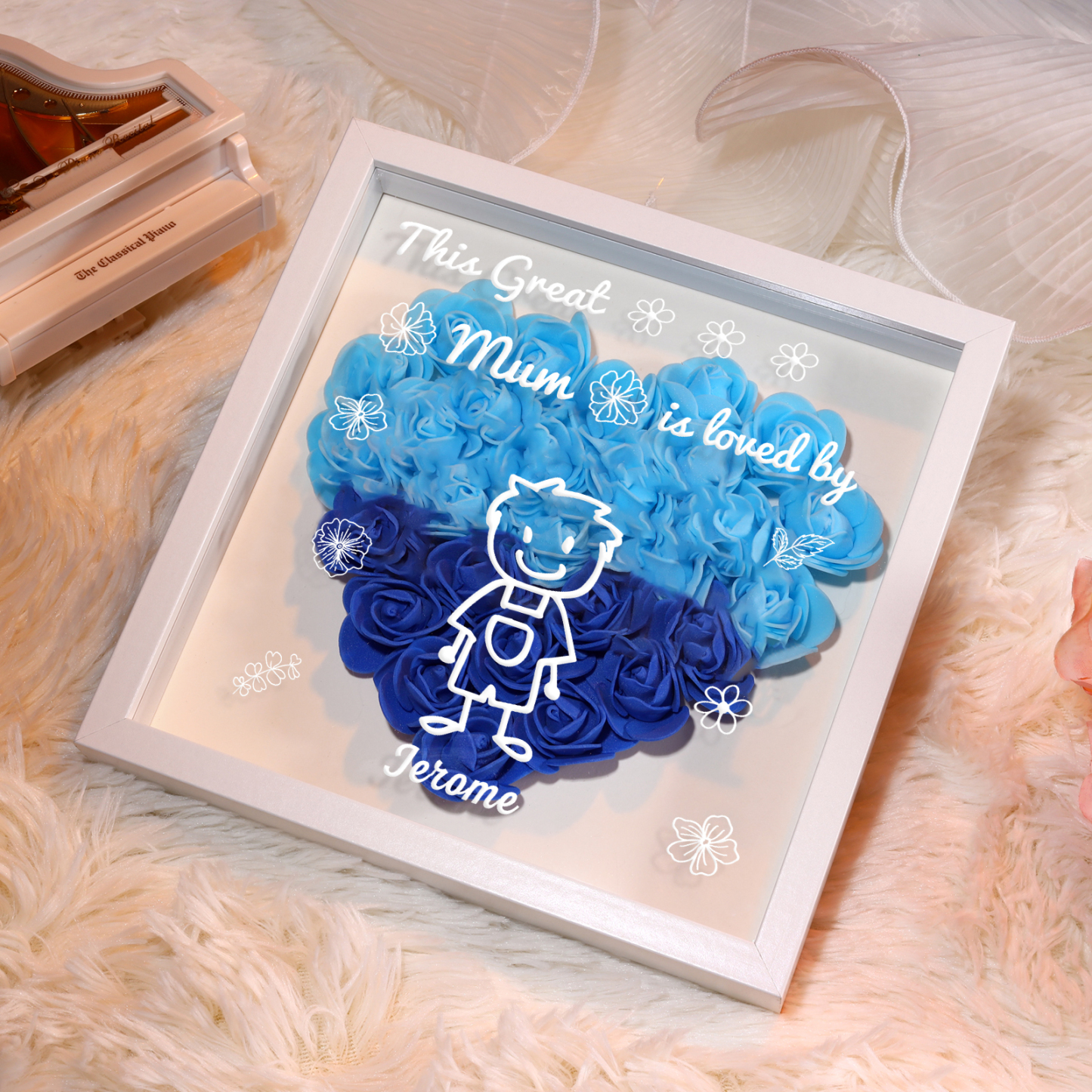 Personalised 3D Floral Shadow Box – Custom 1 Kids&Pet Name –“This Great Mum Is Loved By'- Gift for Mum, Nan & Loved Ones| Jessemade