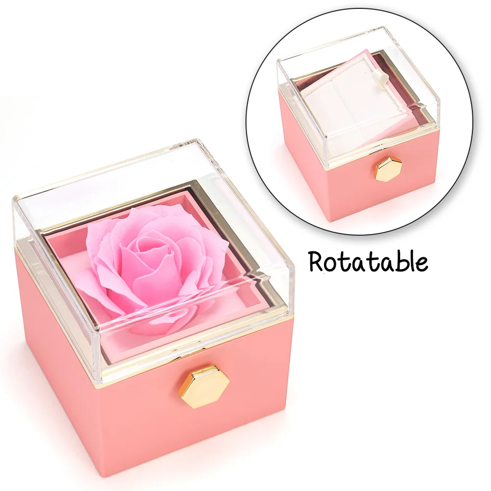 Rotatable Jewelry Box Enchanted Rose Jewelry Gift Package Pink