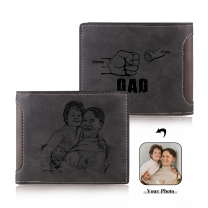 2 Names - Personalised Photo Custom Leather Men's Folding Wallet as a Father's Day Gift for Dad