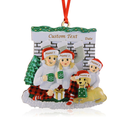 4 Names-Personalised Family Wooden Christmas Xmas Tree Decoration Ornament-Custom 4 Names Hanging Ornament Gifts For Family