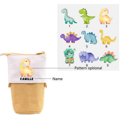 Personalised Pencil Case Custom Name & Dinosaur Pattern Pen Pouch Back To School Gift for Boys Girls