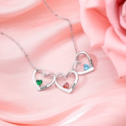 4 Names- Personalised Birthstone Necklace Set with Rose Gift Box - Customized Love Pendant Necklace Engraved Name Gift for Her