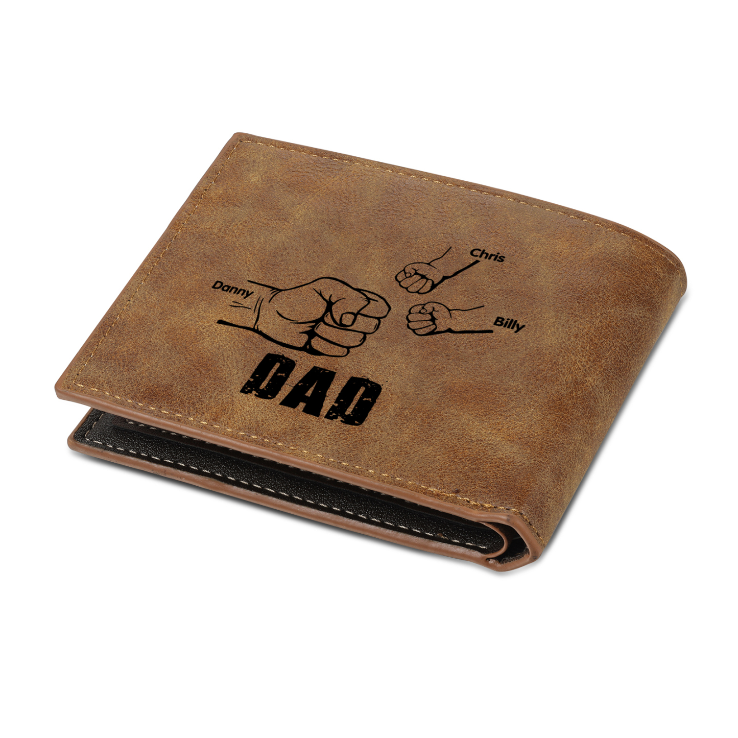 3 Names - Personalised Fist Bump Photo Custom Leather Men's  Wallet as a Father's Day Gift for Dad