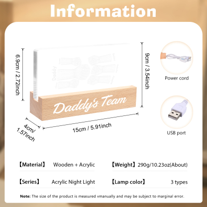 6 Names Personalised Fist Bump Pattern Night Light Custom Text LED Light Father's Day Gift for Dad