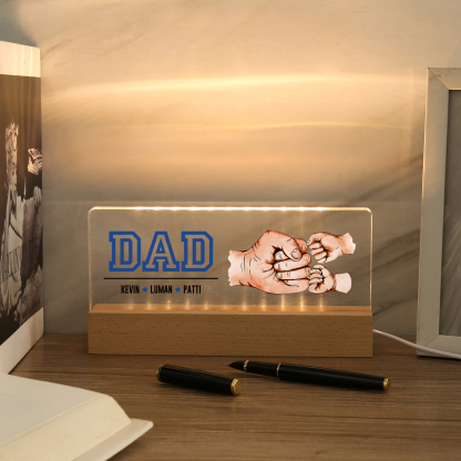 3 Names - Personalised Fist Bump Table Lamp - Dad's Dream Team - Father's Day Gift for Dad
