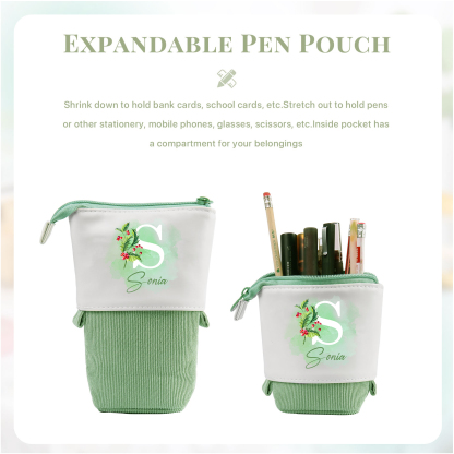 Personalised Pencil Case Custom Name & Letter & Birthday Flower Pen Pouch Back To School Gift for Kids