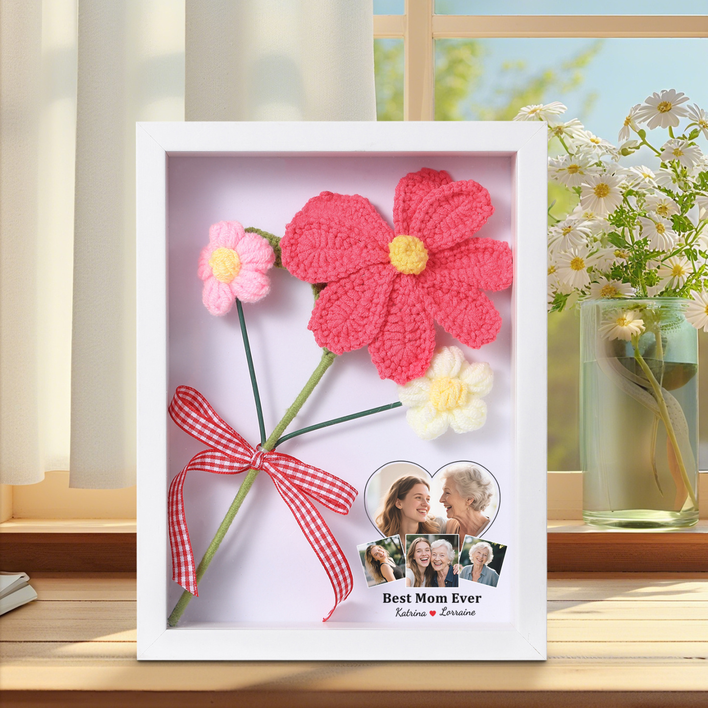 Personalised 3D Peony Crochet Flower Shadow Box Frame