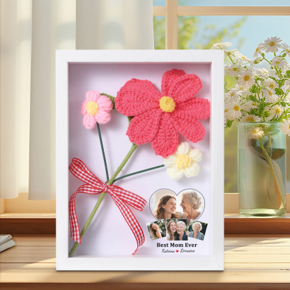 Personalised 3D Peony Crochet Flower Shadow Box Frame