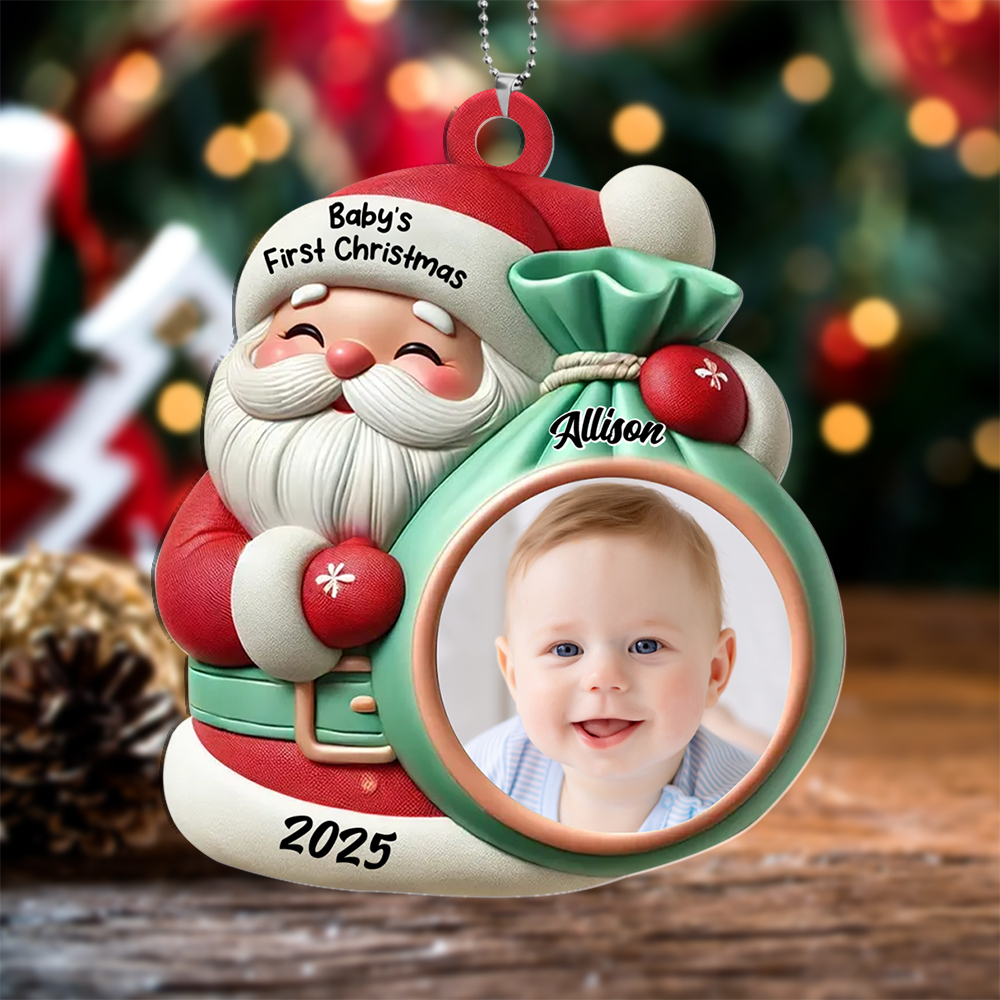 Custom Santa Baby's First Christmas Photo Ornament