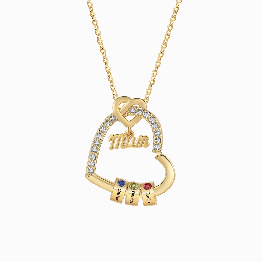 Personalised Mum Birthstone Heart Necklace With 1-5 Names