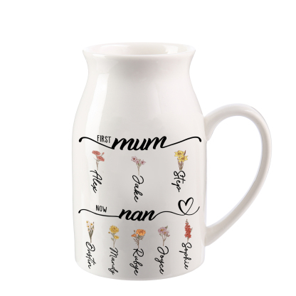 Personalised Floral Name Pitcher – “First Mum, Now Nan” Ceramic Flower Vase | Jessemade