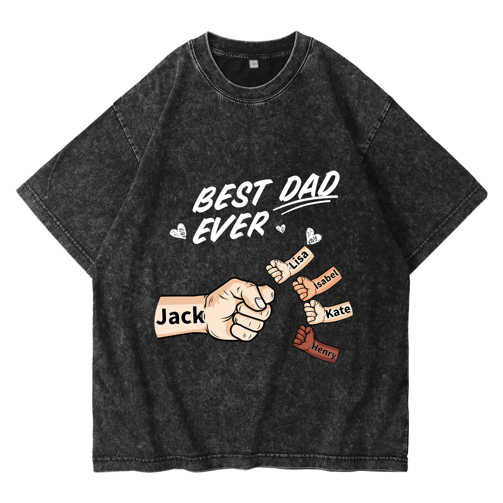 Best Dad Ever - Personalised 2–7 Names Family T-Shirt Custom Fist Bump Short Sleeve Father's Day Gifts For Dad