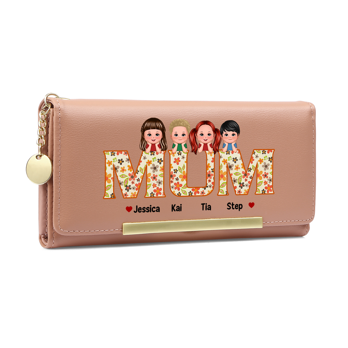 Personalised Special Women Leather Wallet Purse With Custom Kids Names – Mother's Day Presents For Mum | Jessemade