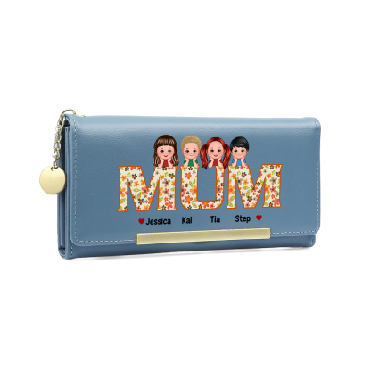 Personalised Special Women Leather Wallet Purse With Custom Kids Names – Mother's Day Presents For Mum | Jessemade