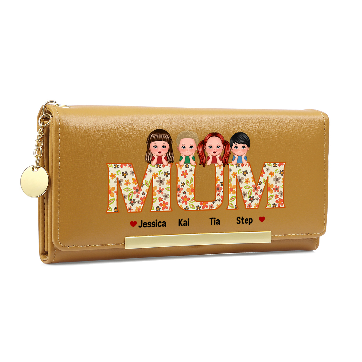 Personalised Special Women Leather Wallet Purse With Custom Kids Names