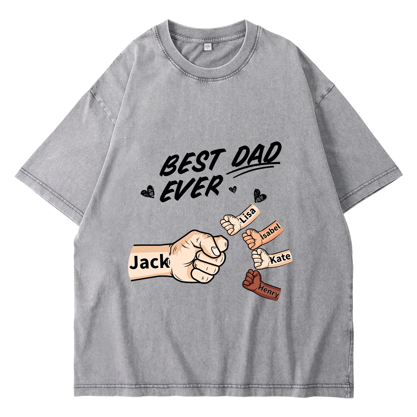 Best Dad Ever - Personalised 2–7 Names Family T-Shirt Custom Fist Bump Short Sleeve Father's Day Gifts For Dad