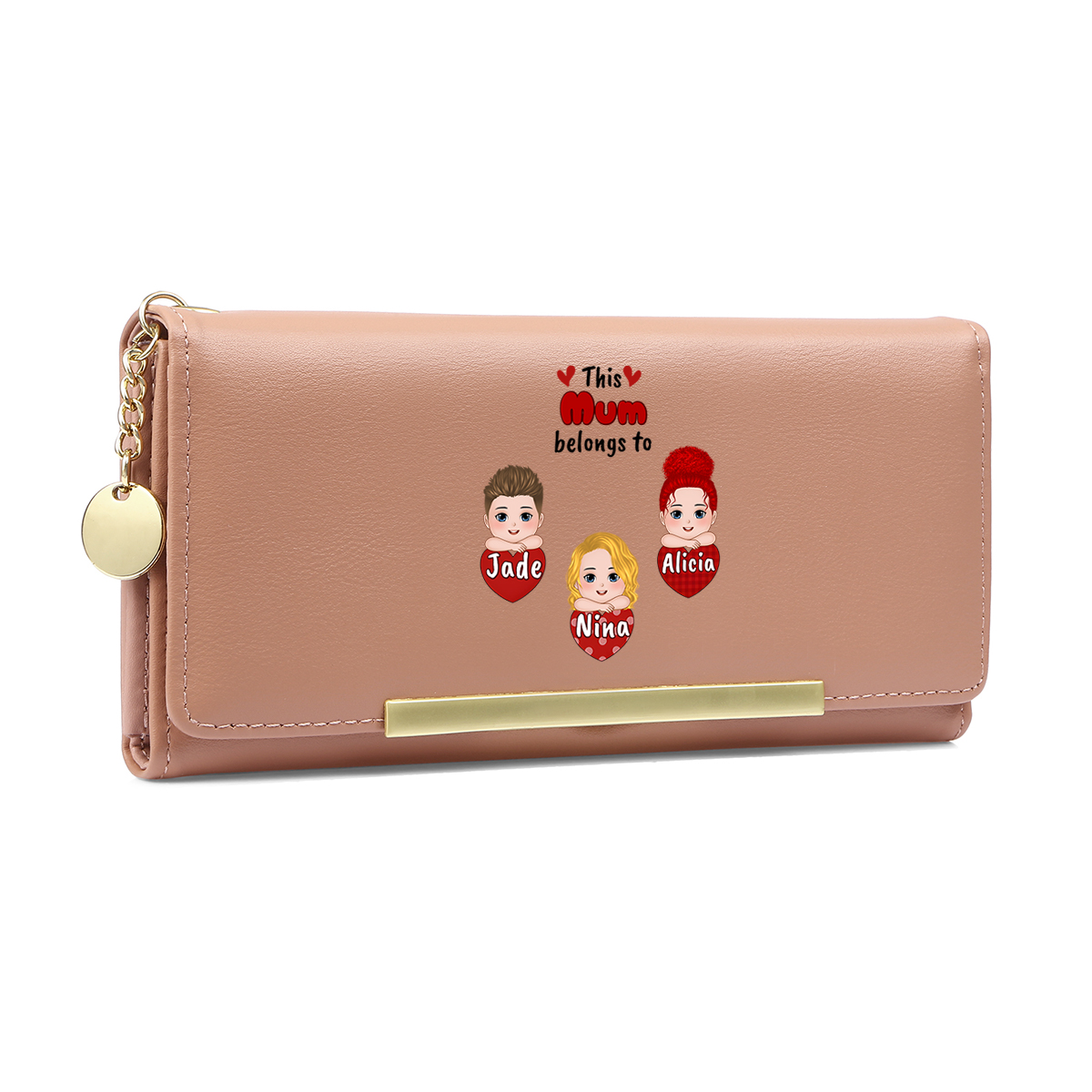 Personalised Women Leather Wallet Purse With Custom Names – Mother's Day Presents For Mum | Jessemade