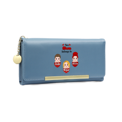 Personalised Women Leather Wallet Purse With Custom Names – Mother's Day Presents For Mum | Jessemade