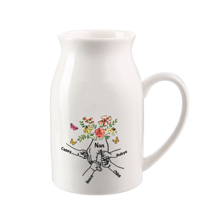 Personalised Ceramic Jug with Names – “Nan” Fist Floral Design | Jessemade