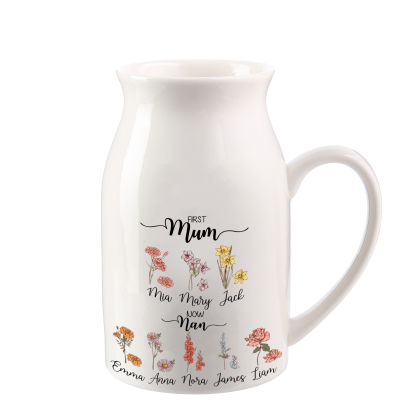 Personalised Ceramic Jug with Names – “First Mum, Now Nan” Floral Keepsake | Jessemade