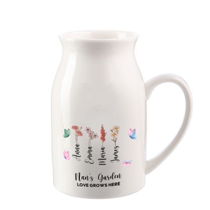 Personalised “Nan’s Garden” Ceramic Jug with Names & Birthflowers – A Blooming Tribute to Love | Jessemade