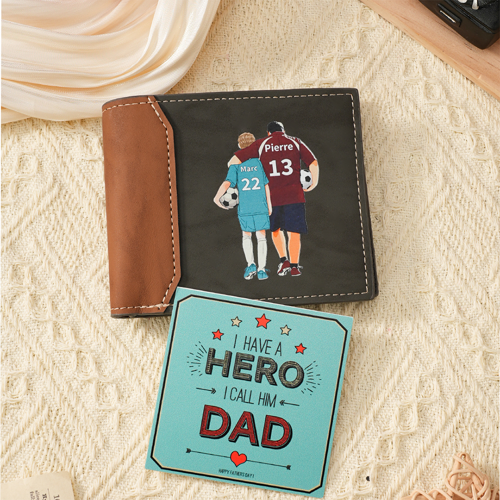 Custom Father & Child Wallet – Personalised Name & Number Gift for Dad - Football Sports Fan Wallet | Jessemade