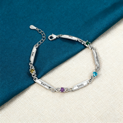 Personalised 1-5 Names Bracelet With Birthstone for Woman 