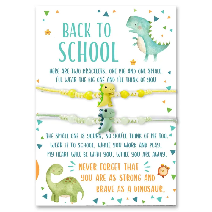 2 Pcs Dinosaur Bracelet Set Back to School Gift with Gift Card Adjustable Bracelet Gift for Kids