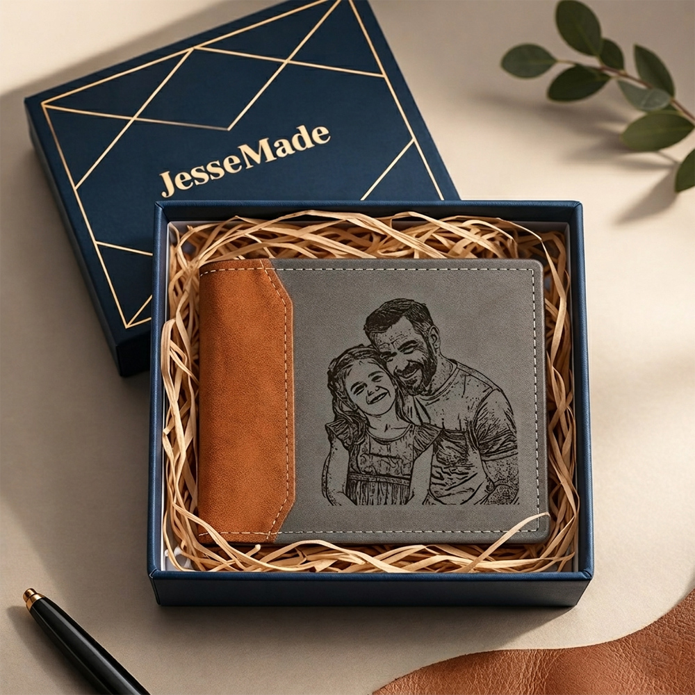 Personalised Name Leather Wallet Engraved Letter And Photo Gift For Her