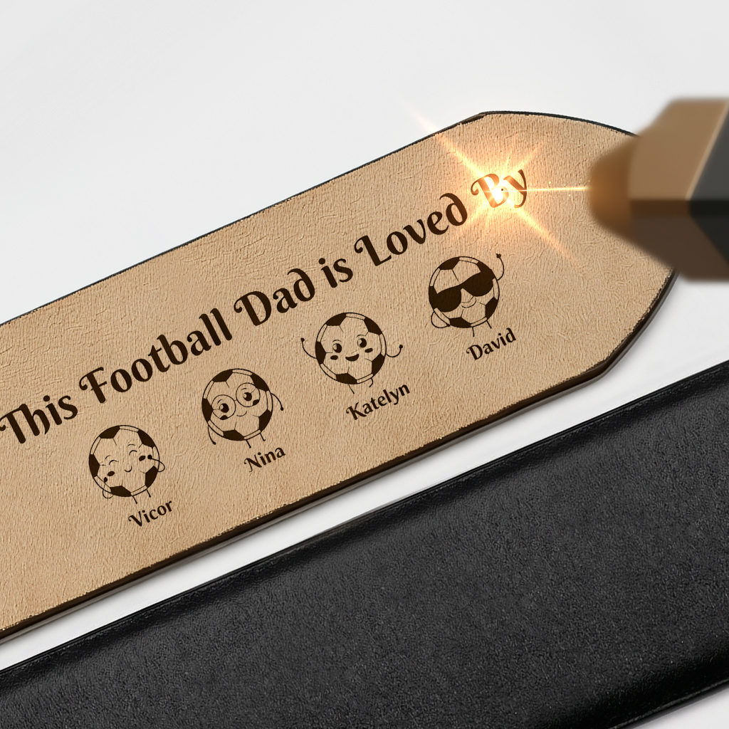 Personalised Football Leather Belt with 1-8 Names for Dad/Grandad