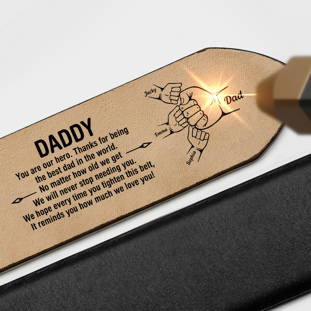 Personalised Fist Leather Belt, Custom 2-7 Names Adjustable Men's Belt Gift for Dad