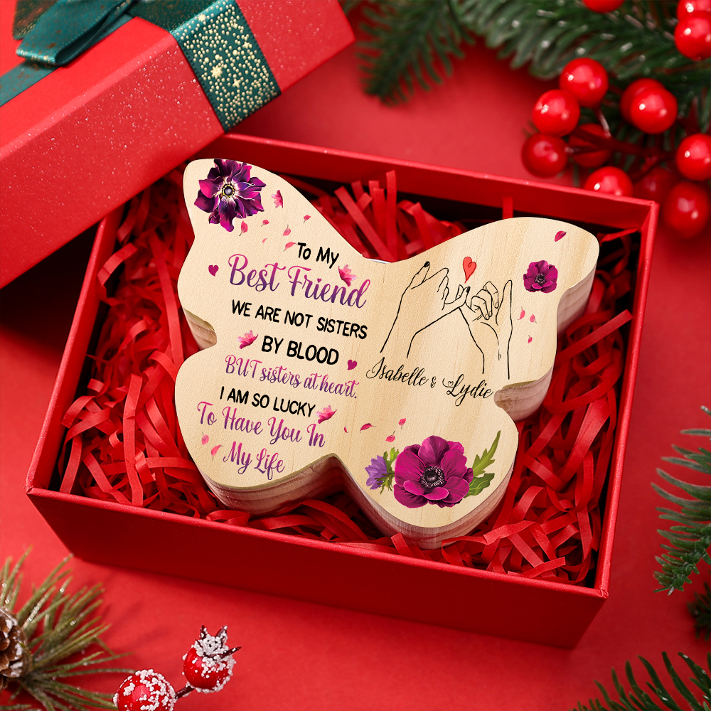 Personalised Candle Holder Custom 2 Names Butterfly Bestie Pinky Promise Wooden Candlesticks  – Christmas Gift for Friends | Jessemade