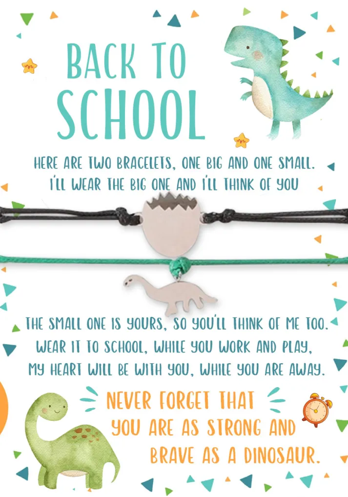 2 Pcs Dinosaur Bracelet Set with Gift Card Adjustable Bracelet Back to School Gift for Son/Daughter