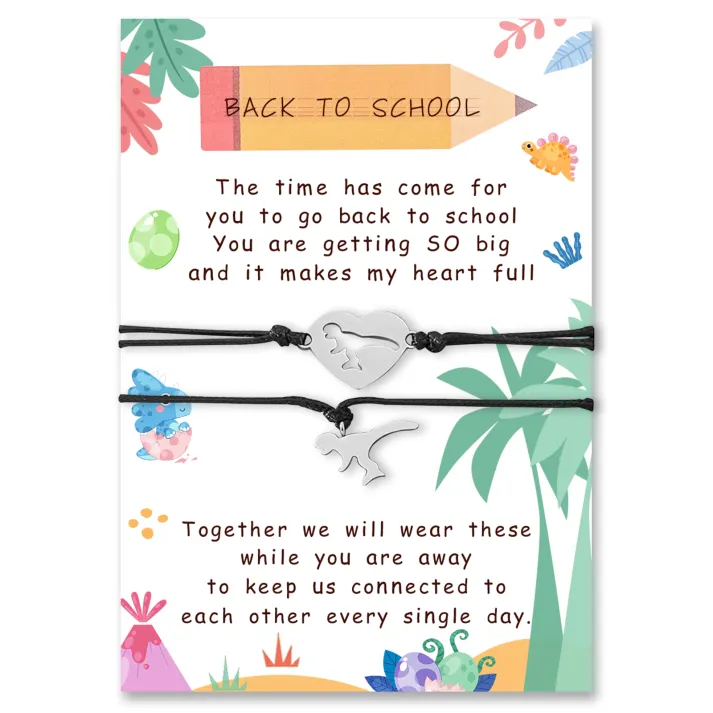 2 Pcs Dinosaur Bracelet Set with Gift Card Adjustable Bracelet Back to School Gifts for Son/Daughter