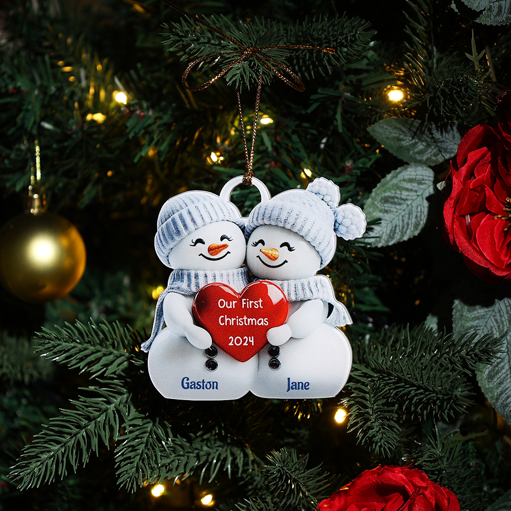 Personalised Couple Snowman Ornament – Custom 2 Names & 2 Text & Year – Christmas Gift for Her/Him | Jessemade