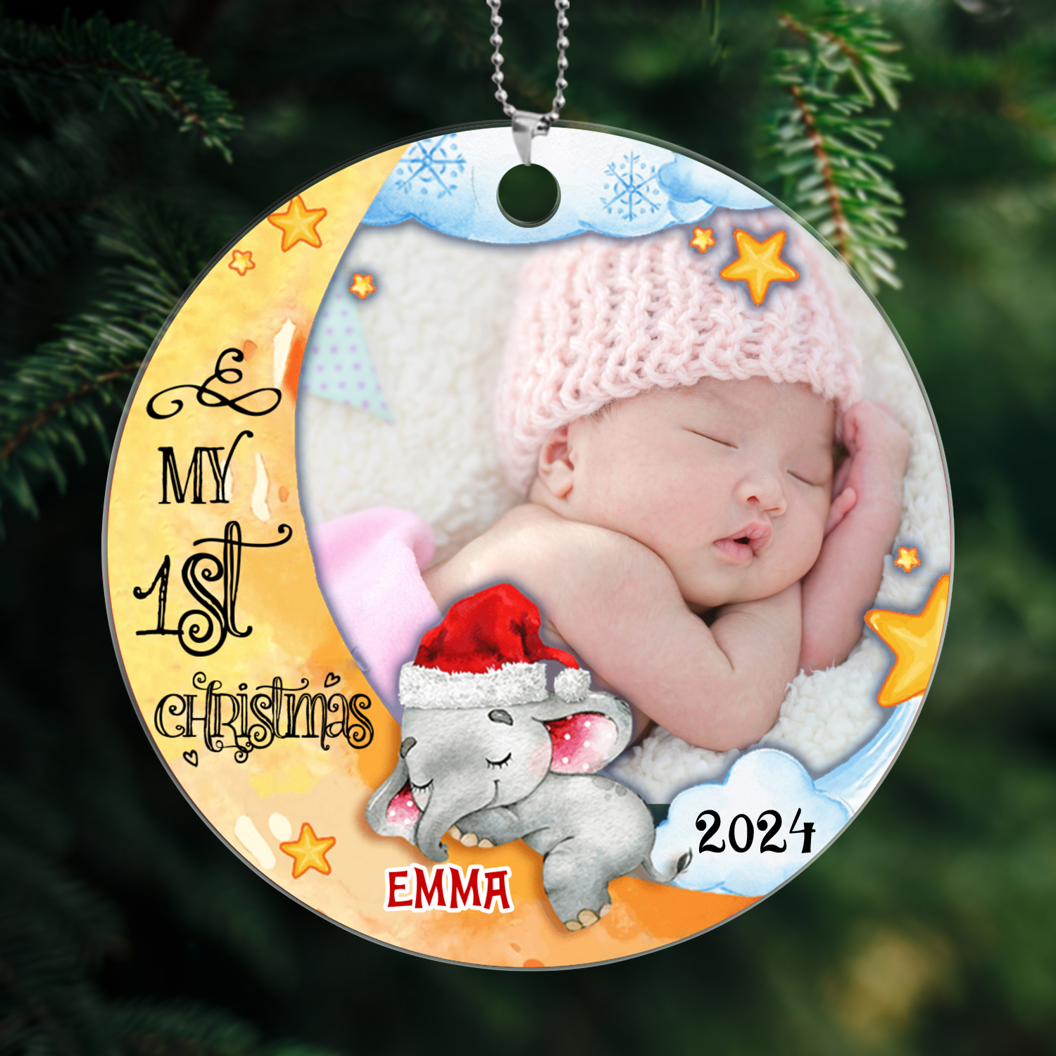 Personalised Name And Photo Baby First Christmas Ornament-Custom Acrylic Christmas Hanging Ornament For Family