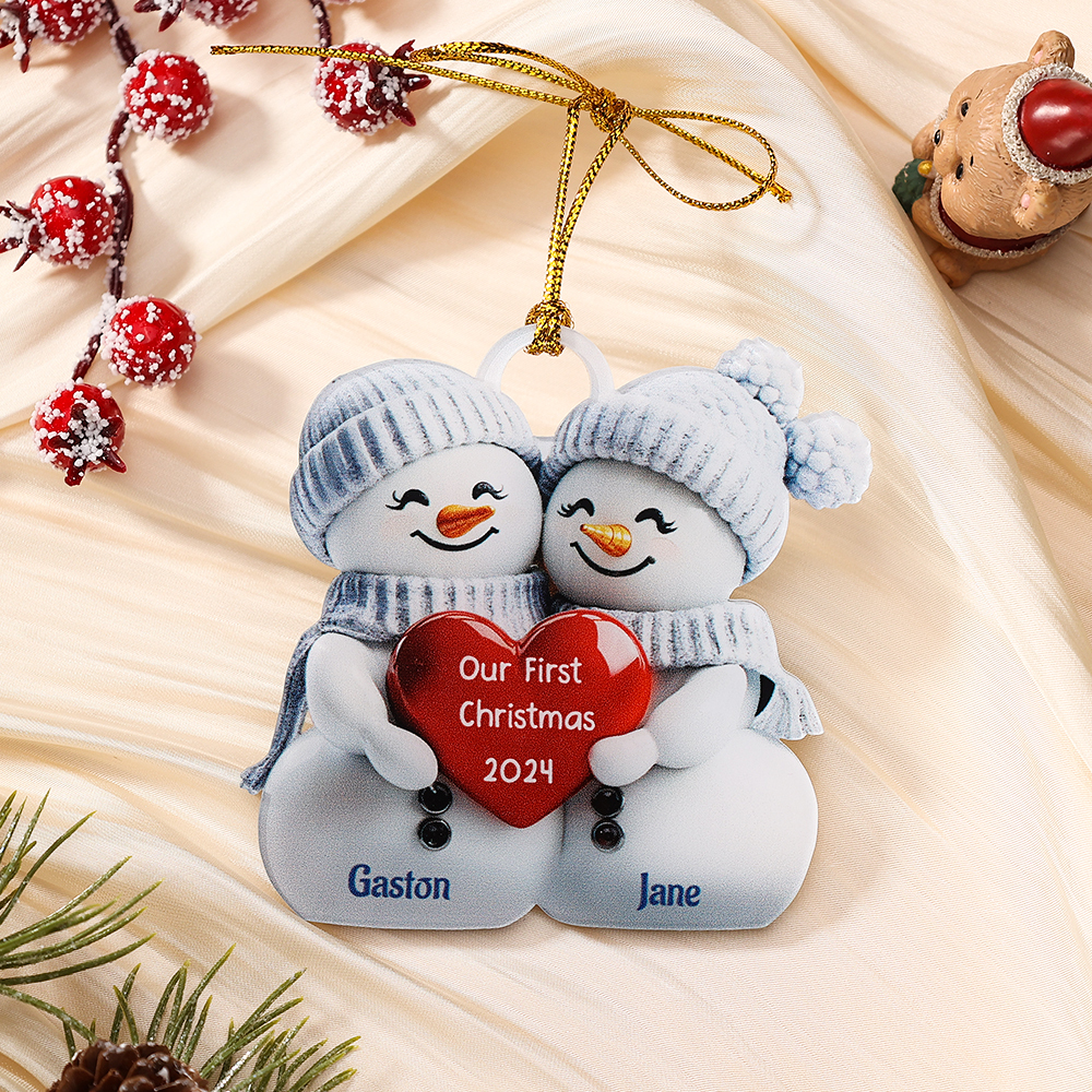 Personalised Couple Snowman Ornament – Custom 2 Names & 2 Text & Year – Christmas Gift for Her/Him | Jessemade