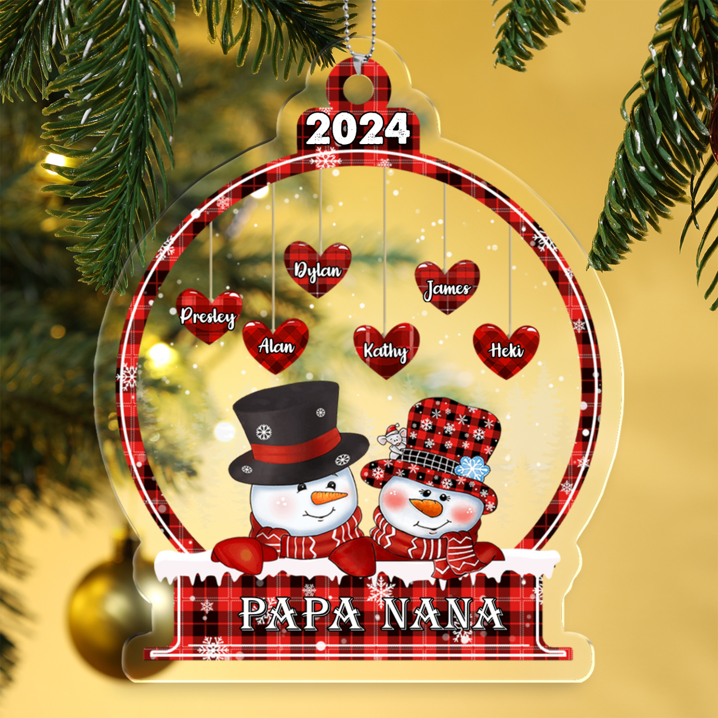 Personalised 1-16 Names Family Acrylic Christmas Snowman Hanging Ornament-Custom Multiple Styles Christmas Ornament for Family