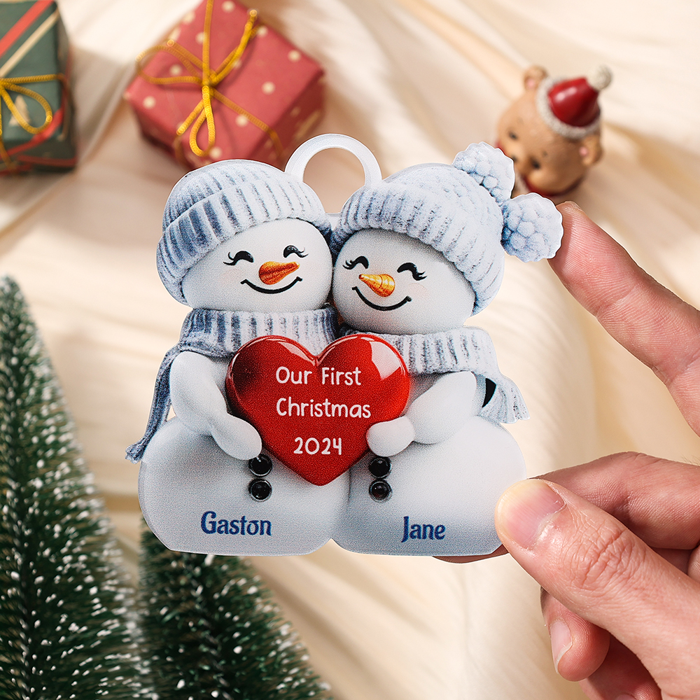 Personalised Couple Snowman Ornament – Custom 2 Names & 2 Text & Year – Christmas Gift for Her/Him | Jessemade