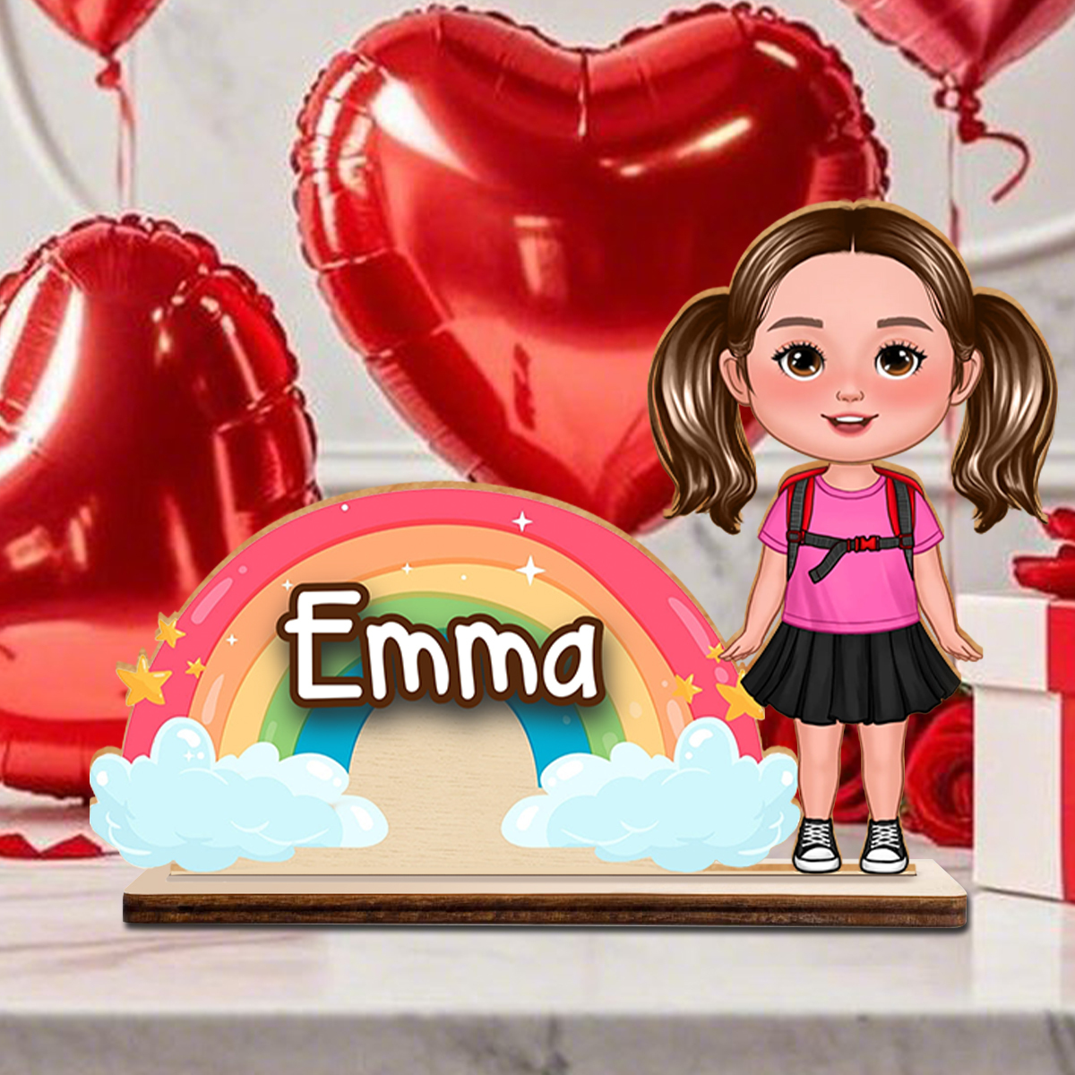 Personalised Standing Wooden Plaque – Custom Name & Character Rainbow Back to school gift for Kid | Jessemade