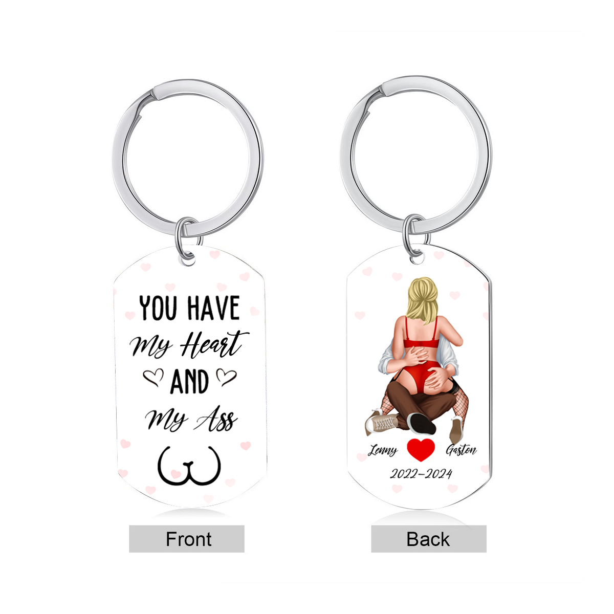 Personalized Keyring Custom 2 Names & Date with "You Have My Heart And My Ass" - Valentine Gift for Couple | Jessemade