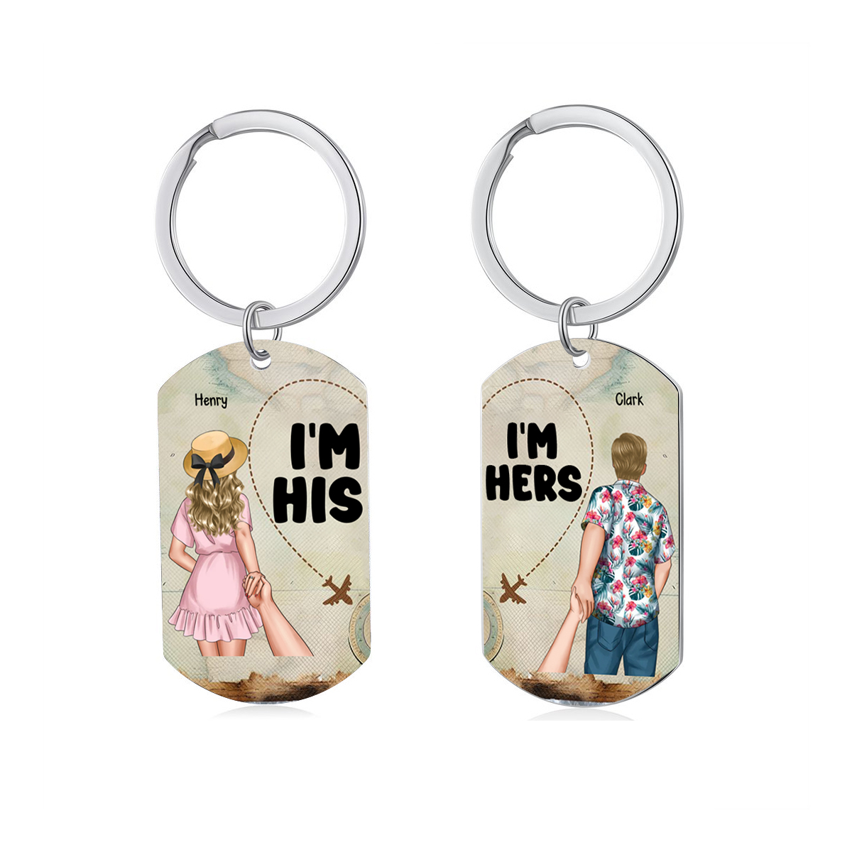 Personalised Couple Keyring – “I’m His & I’m Her” Design, Customised 2 Figures & Names, Valentine’s Day Gift for Him/Her | Jessemade