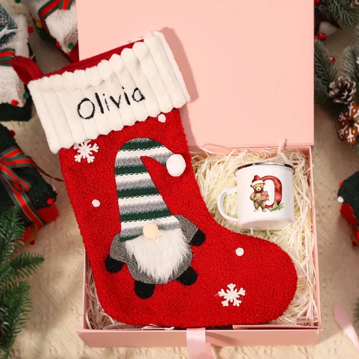 Personalised Christmas Stocking and Mug Gift Set for Kids Customized Name & Letter Gift for Kids | Jessemade
