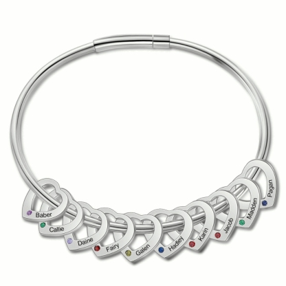 Personalised Women’s Bracelet with Custom 10 Names & Birthstones Heart Bracelet Gift for Her | Jessmade