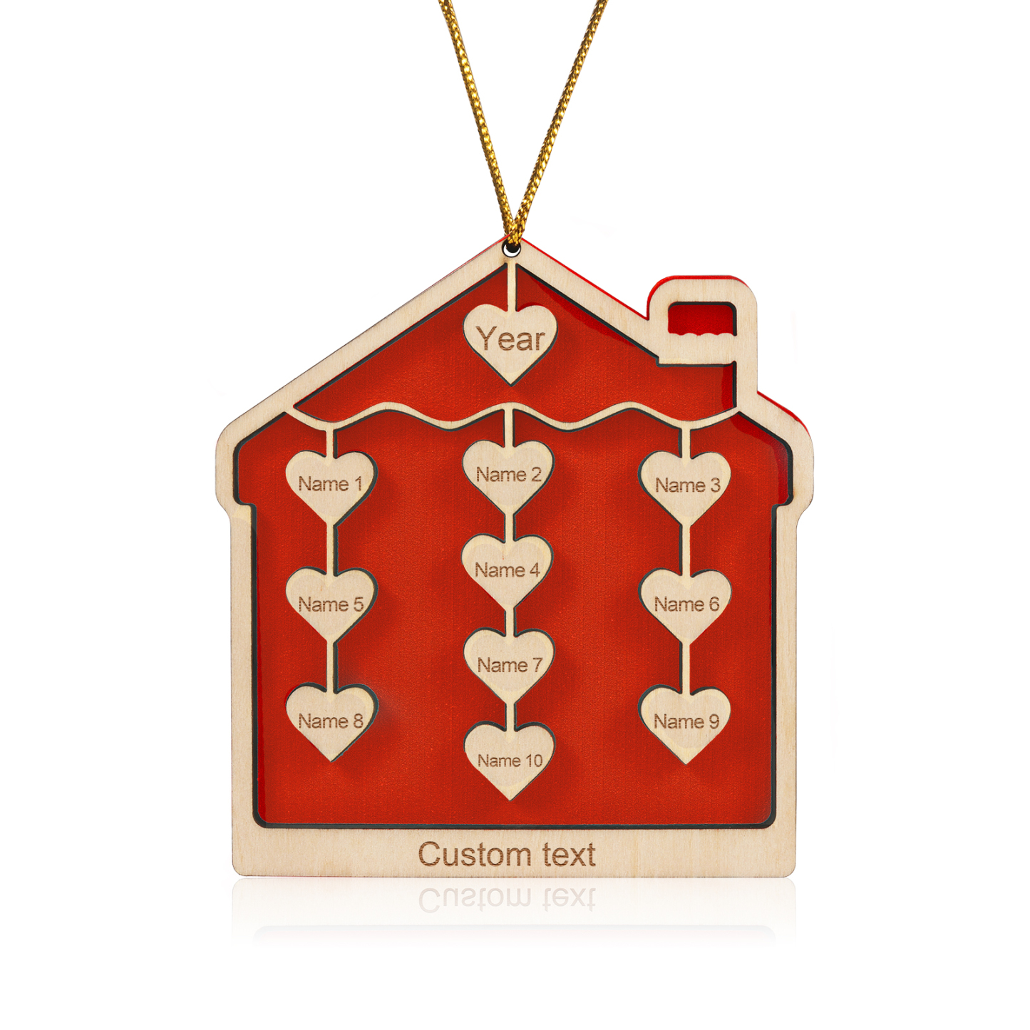 10 Names-Personalised Family Wooden Christmas Xmas Tree Decoration Ornament-Custom 10 Names And Year Hanging Ornament Gifts For Family