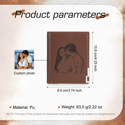 Trifold Wallet Custom Photo and Date Wallet Personalised Leather Letters Wallet Mens Gift
