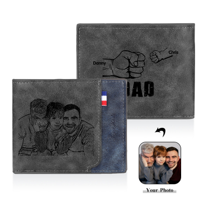 2 Names - Personalised Fist Bump Photo Custom Leather Men's  Wallet as a Father's Day Gift for Dad