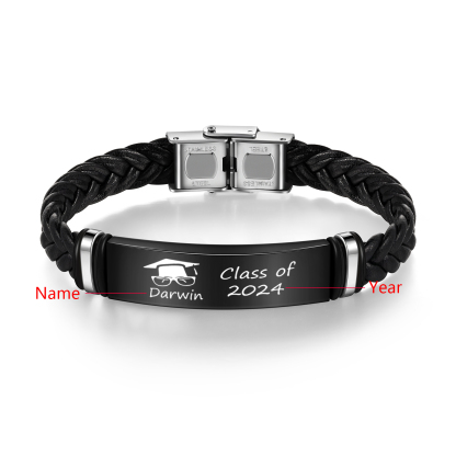 2024 Graduation Gifts - Personalised Year and Name Men's Bracelet, Gift for Him