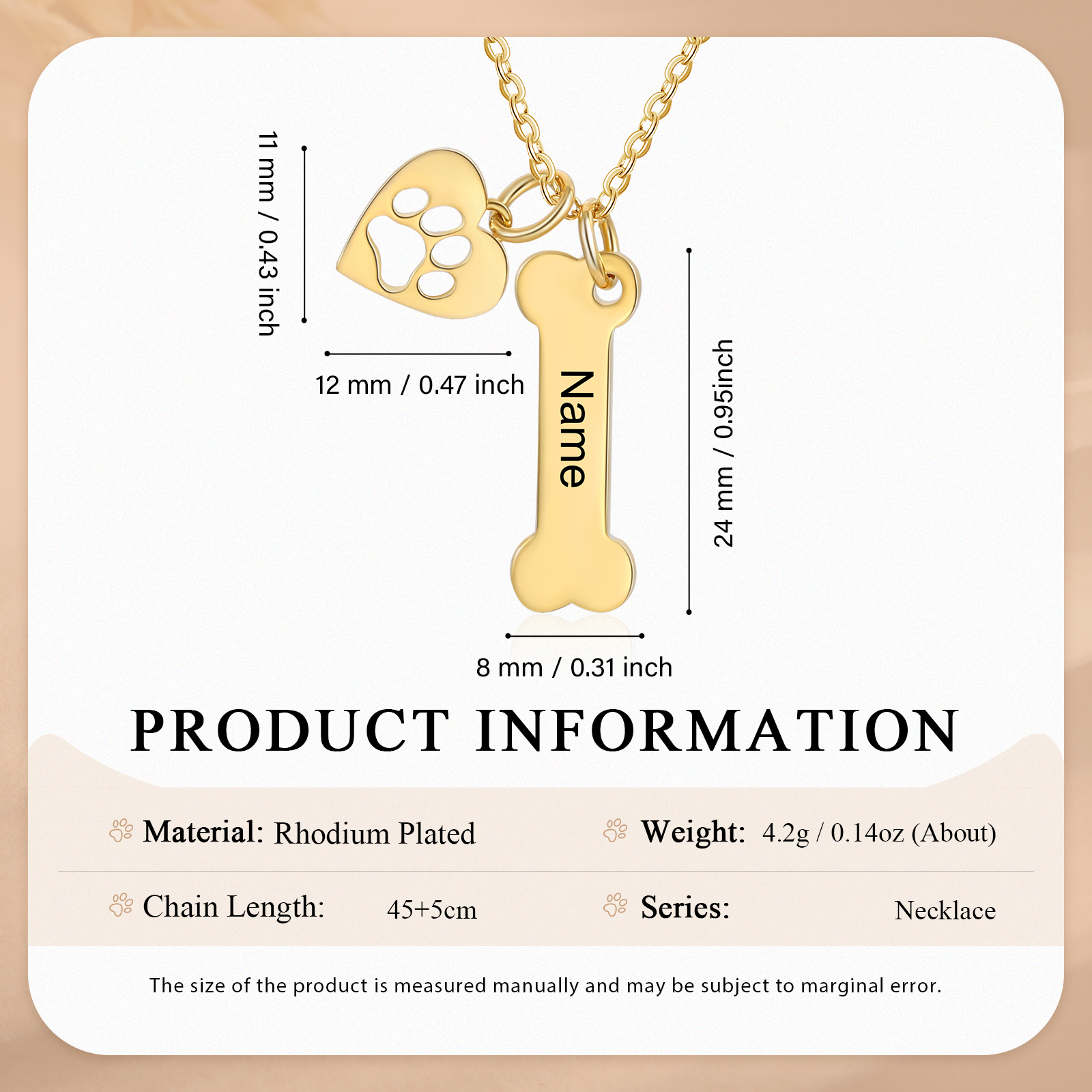 1 Name - Personalised Heart and Bones Charm Pendant Necklace, Custom Name Gift for Her