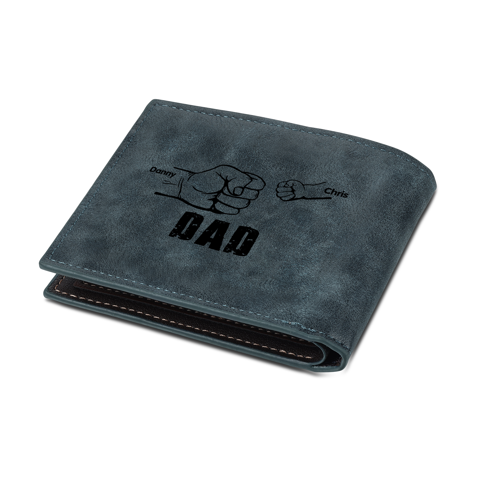 2 Names - Personalised Fist Bump Photo Custom Leather Men's Wallet as a Father's Day Gift for Dad